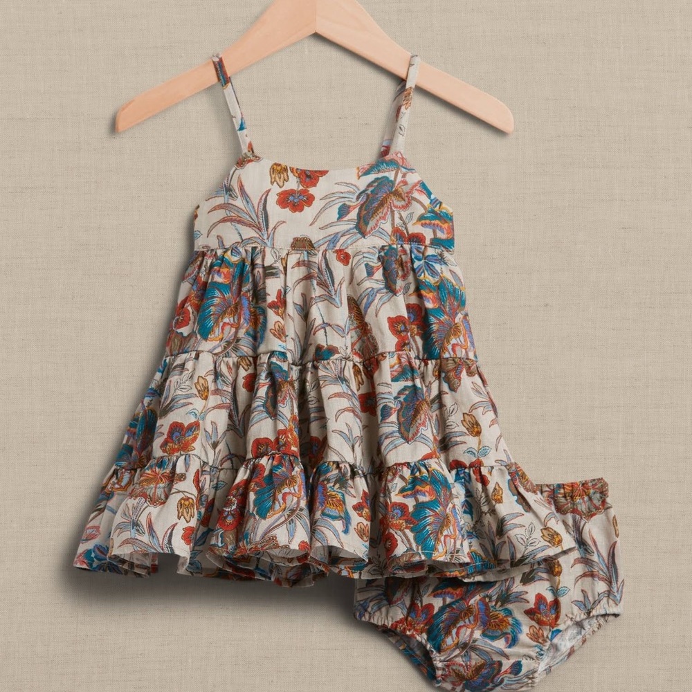 Banana Republic Cream Floral Tiered Sundress with Bloomer